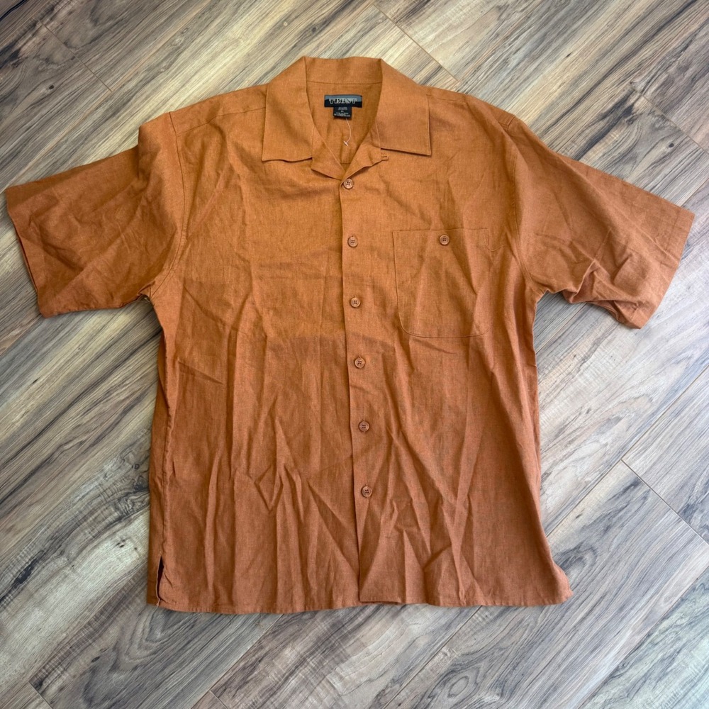 Trust Mens XL Linen Button Down Shirt Rust Orange Fisherman Coastal NWOT
